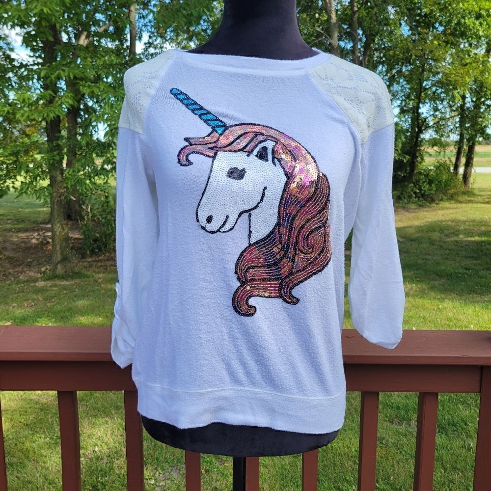 Total Girl Pullover Long Sleeve sequin unicorn sweater, sz 18.5 XL Plus